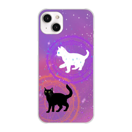 iPhone14 Plus 高画質仕上げ 背面印刷 ハードケース【YJ328 魔法陣猫 キラキラ かわいい ピンク】
