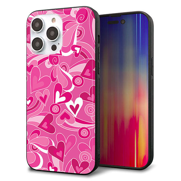 iPhone14 Pro Max 強化ガラス＆TPUスマホケース ガラプリ【383 ピンクのハート】