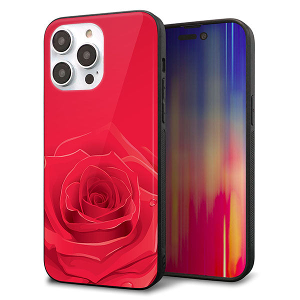 iPhone14 Pro Max 強化ガラス＆TPUスマホケース ガラプリ【395 赤いバラ】