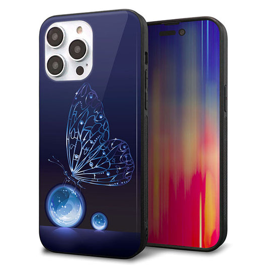 iPhone14 Pro Max 強化ガラス＆TPUスマホケース ガラプリ【418 神秘の蝶】