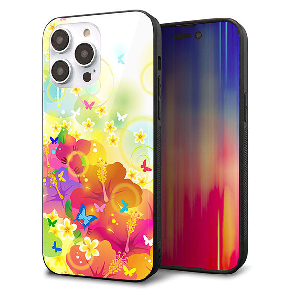 iPhone14 Pro Max 強化ガラス＆TPUスマホケース ガラプリ【647 ハイビスカスと蝶】