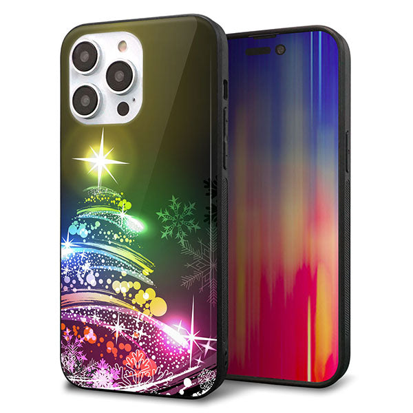 iPhone14 Pro Max 強化ガラス＆TPUスマホケース ガラプリ【722 レインボークリスマス】
