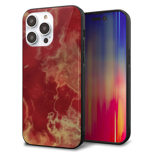 iPhone14 Pro Max 強化ガラス＆TPUスマホケース ガラプリ【KM870 大理石RD】