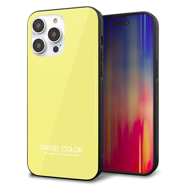 iPhone14 Pro Max 強化ガラス＆TPUスマホケース ガラプリ【KM897 パステルカラー(パステルイエロー)】