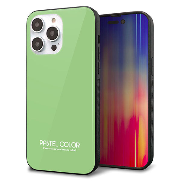 iPhone14 Pro Max 強化ガラス＆TPUスマホケース ガラプリ【KM898 パステルカラー(パステルグリーン)】