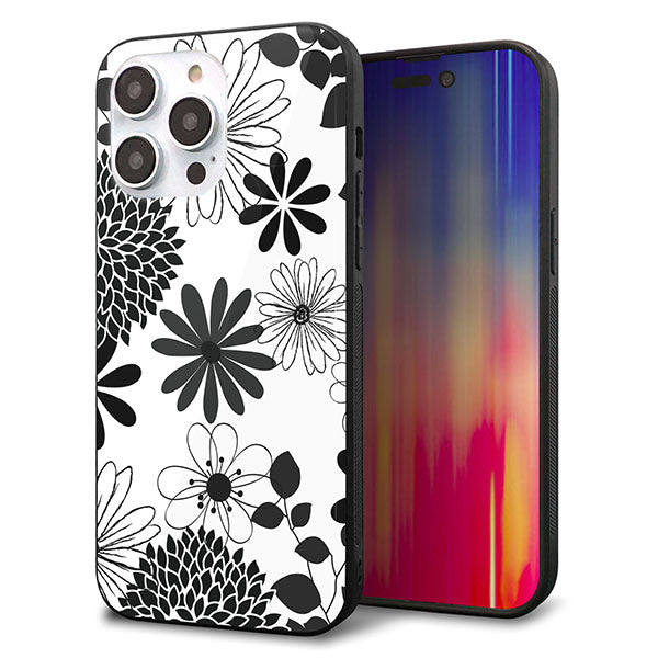 iPhone14 Pro Max 強化ガラス＆TPUスマホケース ガラプリ【SC912 花柄モノトーン 01】