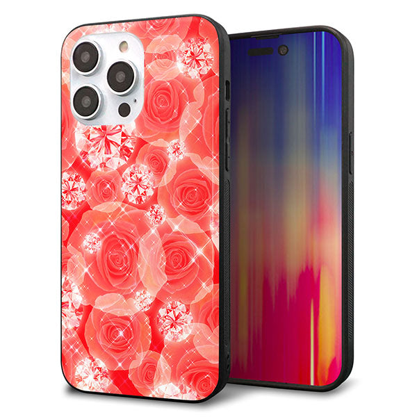 iPhone14 Pro Max 強化ガラス＆TPUスマホケース ガラプリ【VA816 ダイヤモンドとバラ】