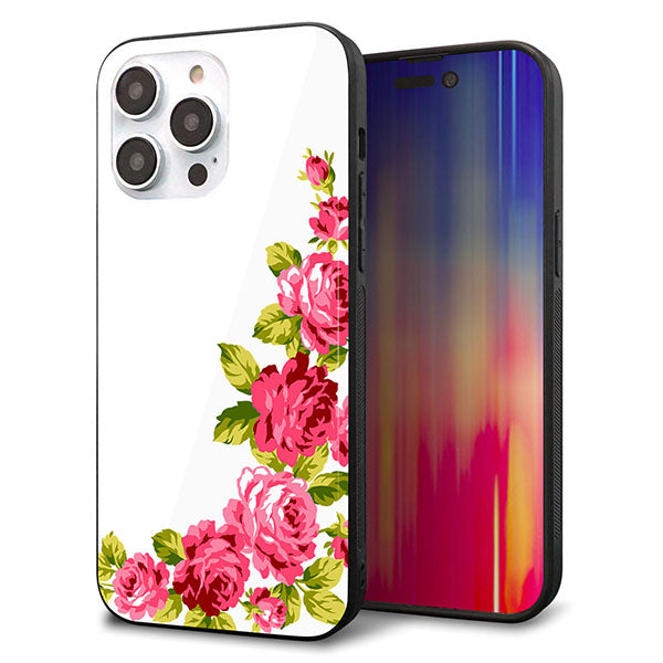 iPhone14 Pro Max 強化ガラス＆TPUスマホケース ガラプリ【VA825 バラのフレーム(白)】