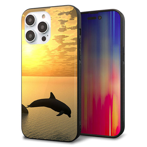 iPhone14 Pro Max 強化ガラス＆TPUスマホケース ガラプリ【VA845 夕暮れのドルフィン】