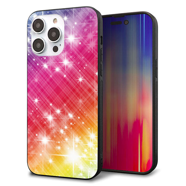 iPhone14 Pro Max 強化ガラス＆TPUスマホケース ガラプリ【VA872 レインボーフレーム】