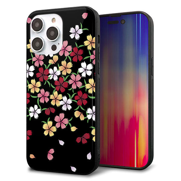 iPhone14 Pro Max 強化ガラス＆TPUスマホケース ガラプリ【YJ323 和柄 なでしこ】