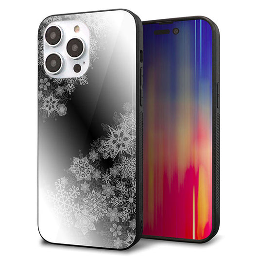 iPhone14 Pro Max 強化ガラス＆TPUスマホケース ガラプリ【YJ340 モノトーン 雪の結晶 】