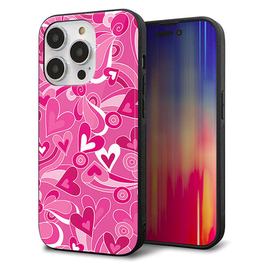 iPhone14 Pro 強化ガラス＆TPUスマホケース ガラプリ【383 ピンクのハート】