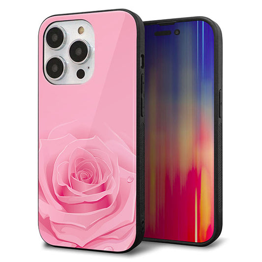 iPhone14 Pro 強化ガラス＆TPUスマホケース ガラプリ【401 ピンクのバラ】