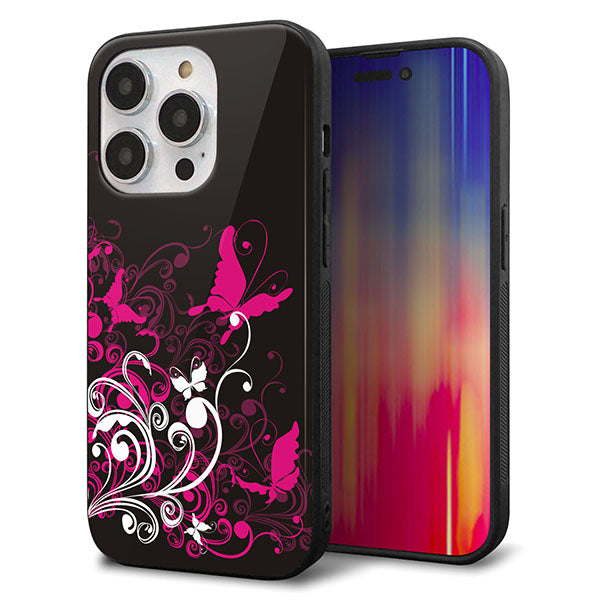 iPhone14 Pro 強化ガラス＆TPUスマホケース ガラプリ【585 闇に舞う蝶】