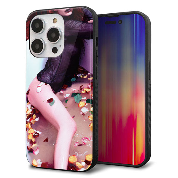 iPhone14 Pro 強化ガラス＆TPUスマホケース ガラプリ【KM885 バラ風呂】