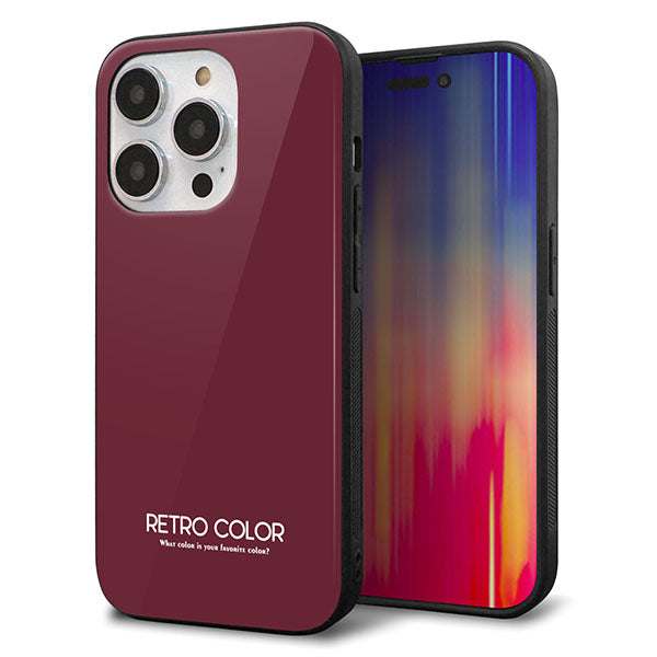 iPhone14 Pro 強化ガラス＆TPUスマホケース ガラプリ【KM919 レトロカラー(バーガンディー)】