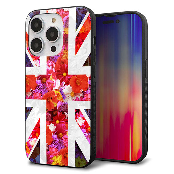 iPhone14 Pro 強化ガラス＆TPUスマホケース ガラプリ【SC801 ユニオンジャック リアルフラワー】