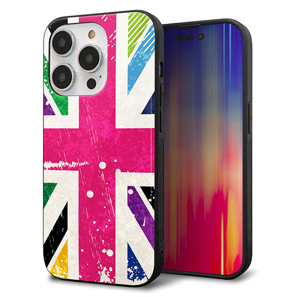 iPhone14 Pro 強化ガラス＆TPUスマホケース ガラプリ【SC806 ユニオンジャック ピンクビンテージ】