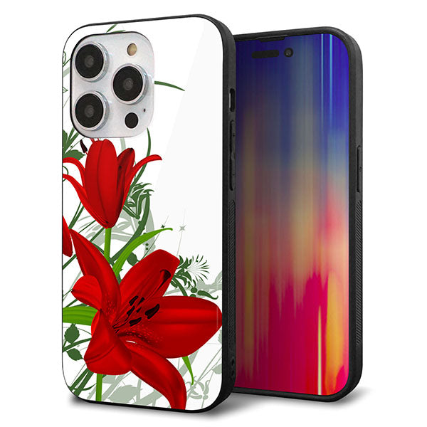 iPhone14 Pro 強化ガラス＆TPUスマホケース ガラプリ【SC850 ユリ（レッド）】