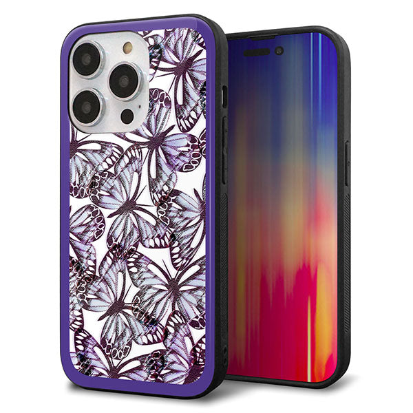 iPhone14 Pro 強化ガラス＆TPUスマホケース ガラプリ【SC903 ガーデンバタフライ パープル】