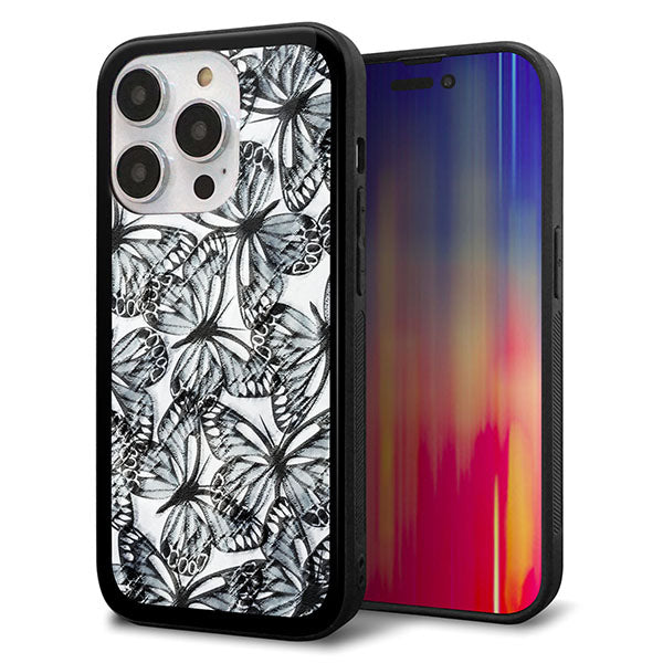 iPhone14 Pro 強化ガラス＆TPUスマホケース ガラプリ【SC905 ガーデンバタフライ ブラック】