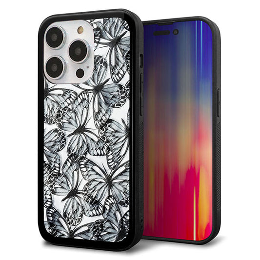 iPhone14 Pro 強化ガラス＆TPUスマホケース ガラプリ【SC905 ガーデンバタフライ ブラック】