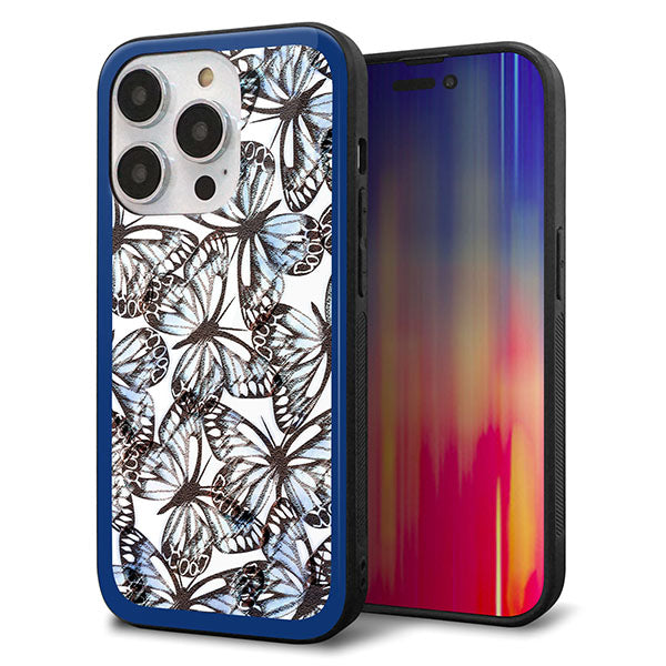iPhone14 Pro 強化ガラス＆TPUスマホケース ガラプリ【SC906 ガーデンバタフライ ブルー】