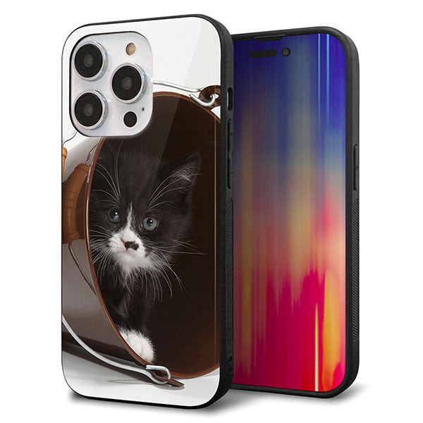 iPhone14 Pro 強化ガラス＆TPUスマホケース ガラプリ【VA800 ネコとバケツ】