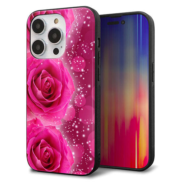 iPhone14 Pro 強化ガラス＆TPUスマホケース ガラプリ【VA815 3連のバラ】