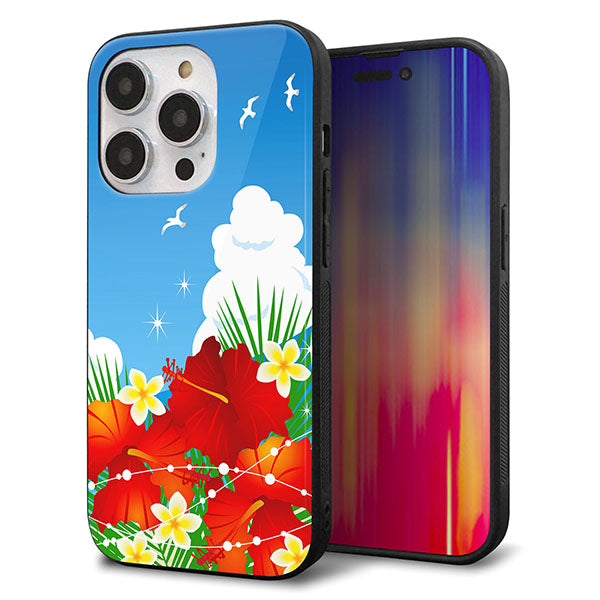iPhone14 Pro 強化ガラス＆TPUスマホケース ガラプリ【VA821 ハイビスカスと青空】