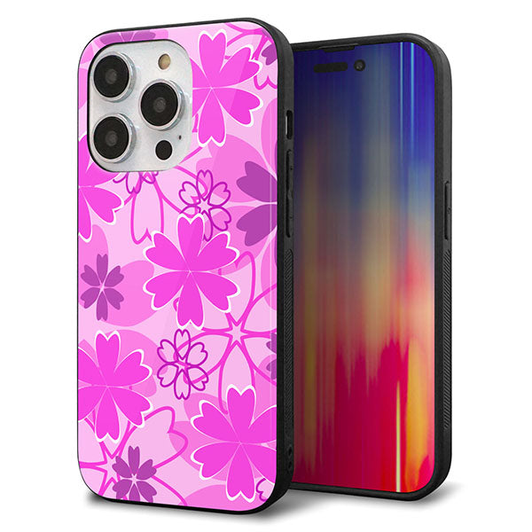 iPhone14 Pro 強化ガラス＆TPUスマホケース ガラプリ【VA961 重なり合う花 ピンク】