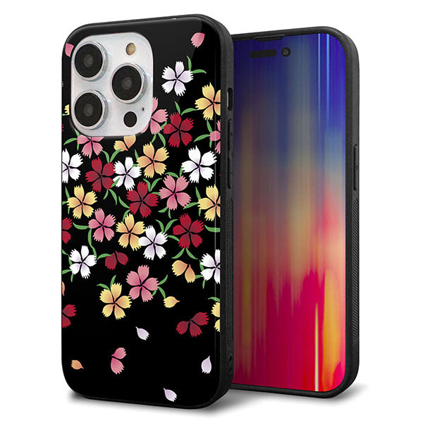 iPhone14 Pro 強化ガラス＆TPUスマホケース ガラプリ【YJ323 和柄 なでしこ】