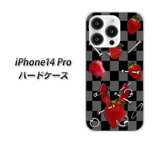 iPhone14 Pro 高画質仕上げ 背面印刷 ハードケース【AG833 苺パンク（黒）】