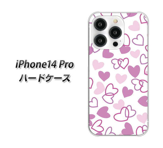 iPhone14 Pro 高画質仕上げ 背面印刷 ハードケース【VA928 ハートがいっぱい パープル】