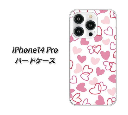 iPhone14 Pro 高画質仕上げ 背面印刷 ハードケース【VA929 ハートがいっぱい ピンク】