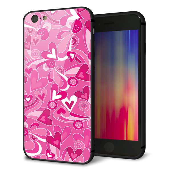 iPhone6 強化ガラス＆TPUスマホケース ガラプリ【383 ピンクのハート】