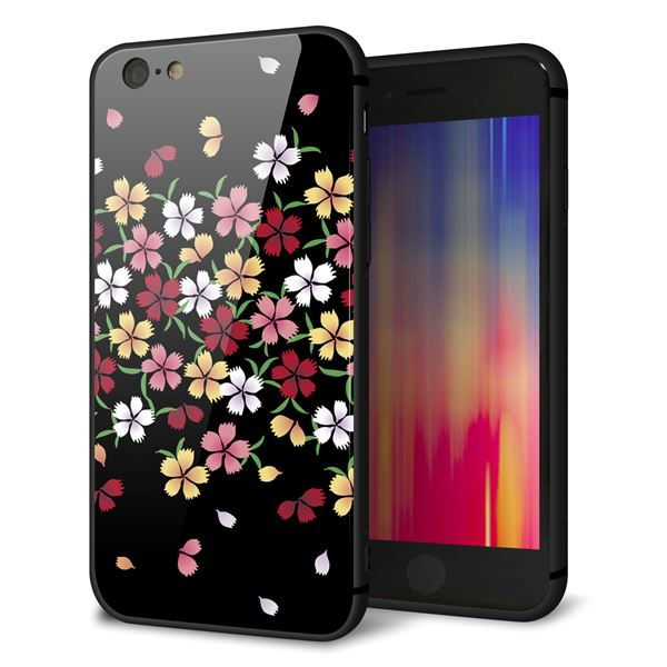 iPhone6 強化ガラス＆TPUスマホケース ガラプリ【YJ323 和柄 なでしこ】