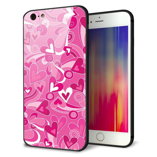 iPhone6 PLUS 強化ガラス＆TPUスマホケース ガラプリ【383 ピンクのハート】