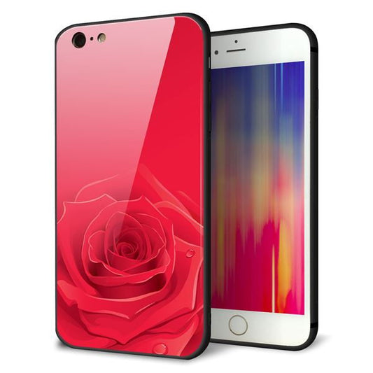 iPhone6 PLUS 強化ガラス＆TPUスマホケース ガラプリ【395 赤いバラ】
