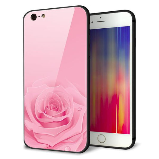 iPhone6 PLUS 強化ガラス＆TPUスマホケース ガラプリ【401 ピンクのバラ】