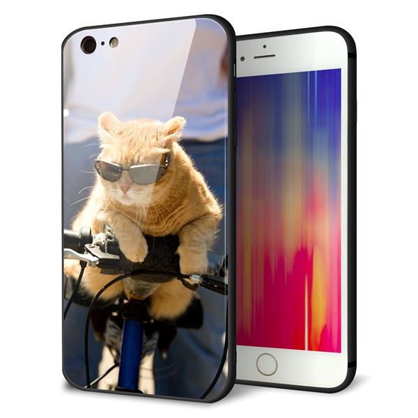 iPhone6 PLUS 強化ガラス＆TPUスマホケース ガラプリ【595 にゃんとサイクル】