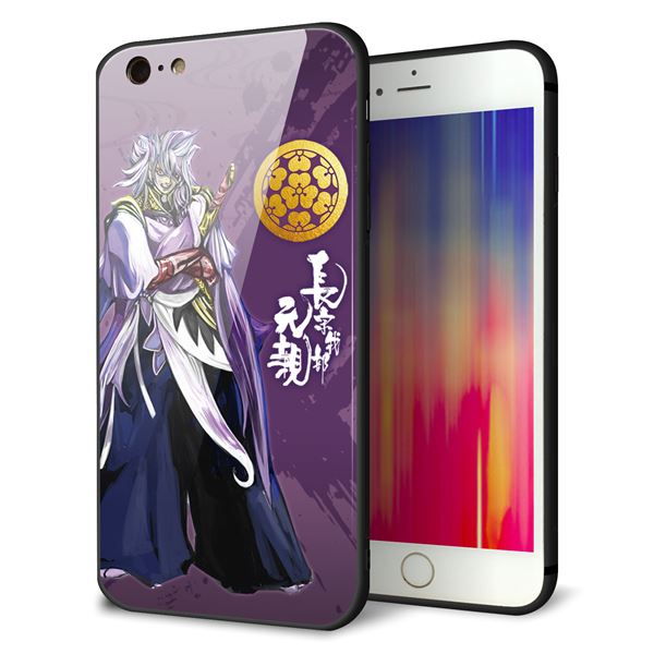 iPhone6 PLUS 強化ガラス＆TPUスマホケース ガラプリ【AB805 長宗我部 元親 イラストと家紋】