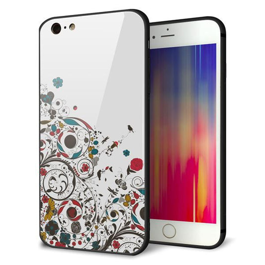 iPhone6 PLUS 強化ガラス＆TPUスマホケース ガラプリ【EK908  カラフルな花と鳥】