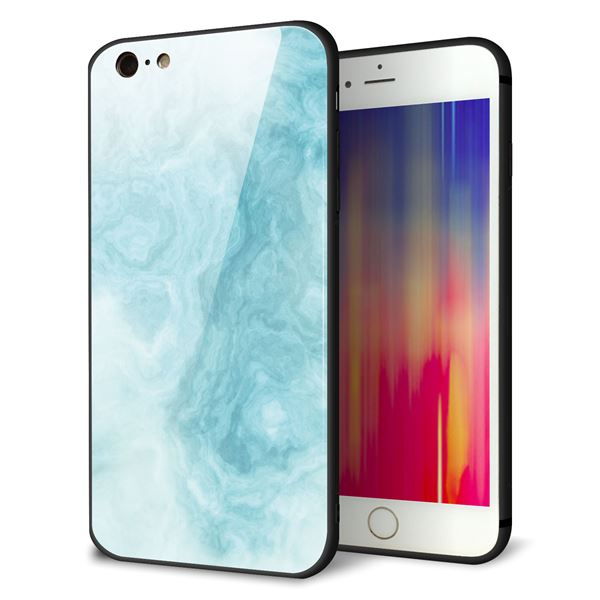 iPhone6 PLUS 強化ガラス＆TPUスマホケース ガラプリ【KM868 大理石BL】