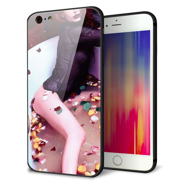 iPhone6 PLUS 強化ガラス＆TPUスマホケース ガラプリ【KM885 バラ風呂】