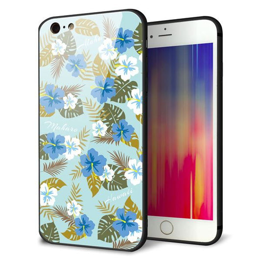 iPhone6 PLUS 強化ガラス＆TPUスマホケース ガラプリ【SC883 ハワイアンアロハレトロ（ブルー）】