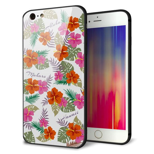iPhone6 PLUS 強化ガラス＆TPUスマホケース ガラプリ【SC884 ハワイアンアロハレトロ（ホワイト）】
