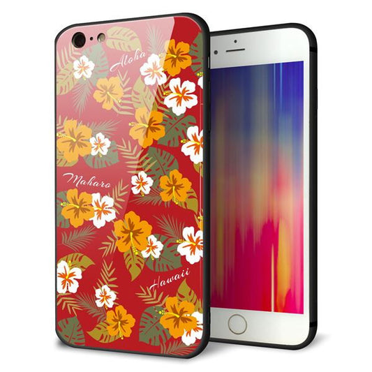 iPhone6 PLUS 強化ガラス＆TPUスマホケース ガラプリ【SC885 ハワイアンアロハレトロ（レッド）】
