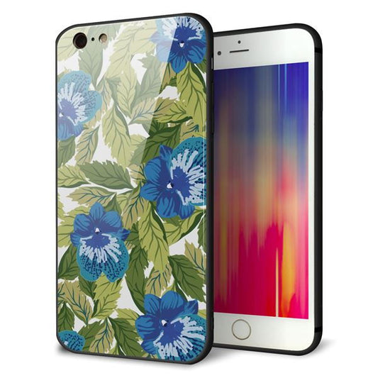 iPhone6 PLUS 強化ガラス＆TPUスマホケース ガラプリ【SC896 ボタニカル ブルー＆リーフ】